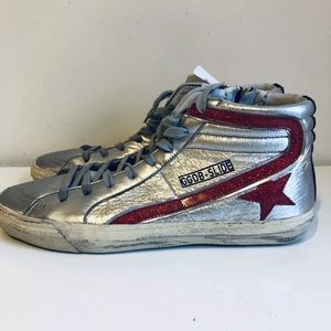 Golden Goose High Top Silver Sneakers Size 10